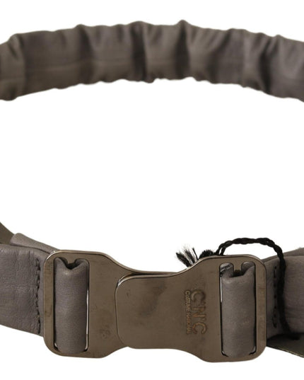 Costume National Gray Leather Silver Buckle Waist Belt