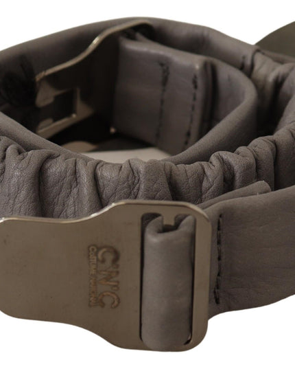 Costume National Gray Leather Silver Buckle Waist Belt