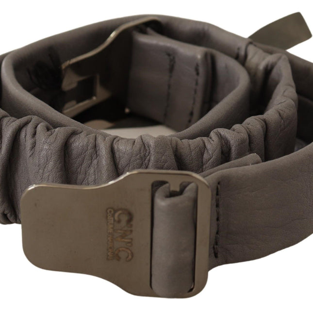 Costume National Gray Leather Silver Buckle Waist Belt