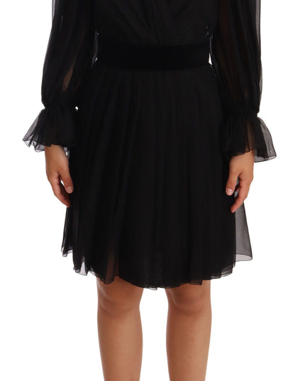 Dolce & Gabbana Black Mesh Pleated Mini Silk Stretch Dress