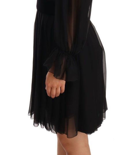 Dolce & Gabbana Black Mesh Pleated Mini Silk Stretch Dress