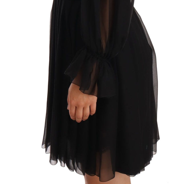 Dolce & Gabbana Black Mesh Pleated Mini Silk Stretch Dress