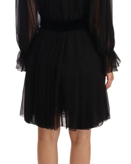 Dolce & Gabbana Black Mesh Pleated Mini Silk Stretch Dress