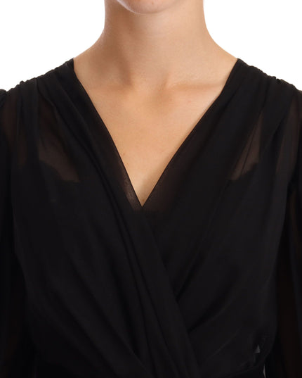 Dolce & Gabbana Black Mesh Pleated Mini Silk Stretch Dress