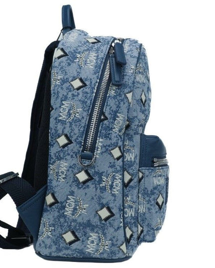 MCM Stark Small Blue Vintage Jacquard Monogram Logo Fabric Backpack Bookbag