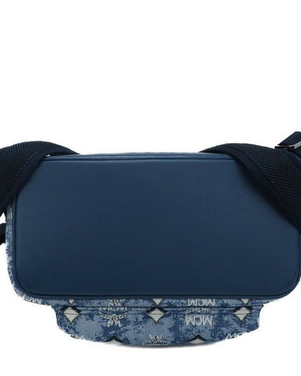 MCM Stark Small Blue Vintage Jacquard Monogram Logo Fabric Backpack Bookbag