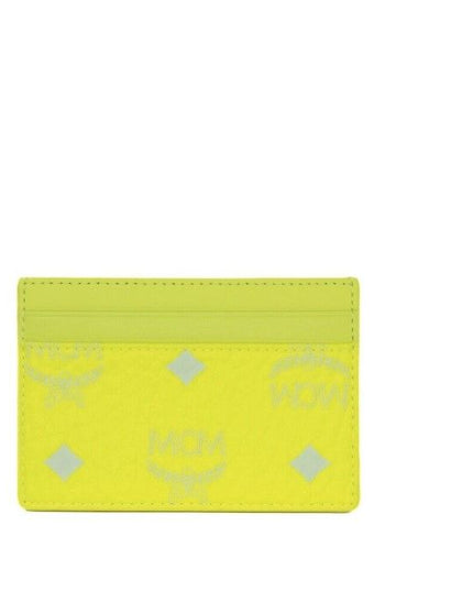 MCM Spectrum Diamond Mini Neon Yellow Visetos Leather Card Case Holder Wallet