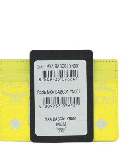 MCM Spectrum Diamond Mini Neon Yellow Visetos Leather Card Case Holder Wallet