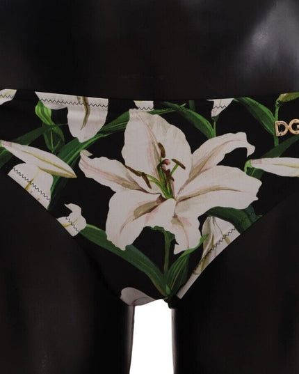 Dolce & Gabbana Bikini Bottom Black Lily Print Swimsuit Swimwear