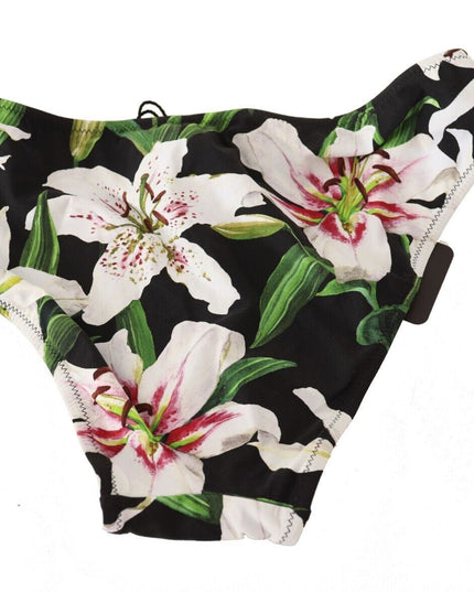 Dolce & Gabbana Bikini Bottom Black Lily Print Swimsuit Swimwear