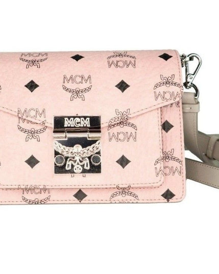 MCM Signature Soft Pink Diamond Logo Leather Mini Flap Lock Crossbody Handbag