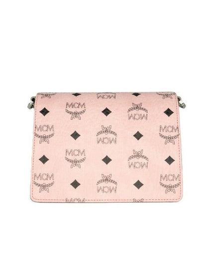 MCM Signature Soft Pink Diamond Logo Leather Mini Flap Lock Crossbody Handbag