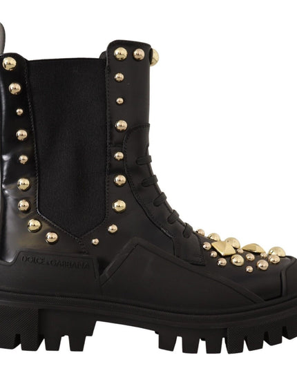 Dolce & Gabbana Black Leather Studded Combat Boots