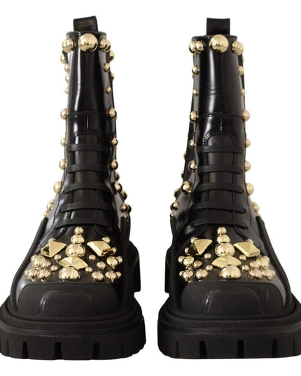 Dolce & Gabbana Black Leather Studded Combat Boots