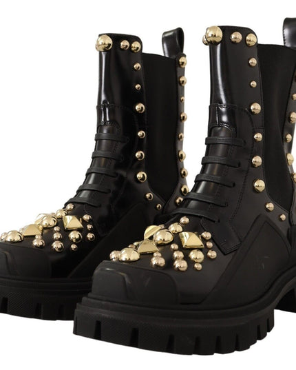 Dolce & Gabbana Black Leather Studded Combat Boots