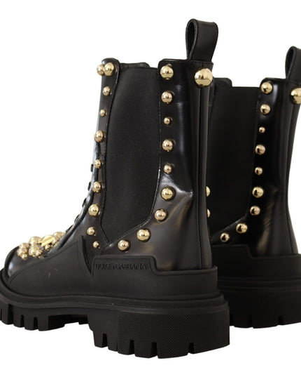 Dolce & Gabbana Black Leather Studded Combat Boots
