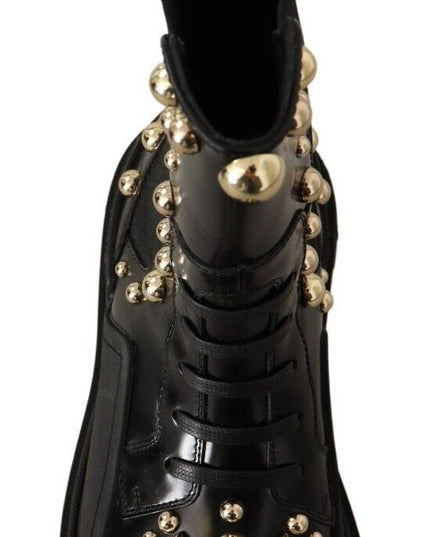 Dolce & Gabbana Black Leather Studded Combat Boots