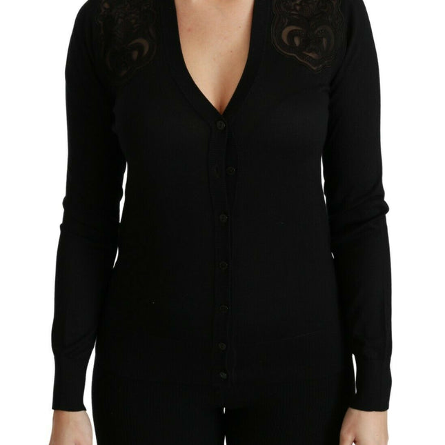 Dolce & Gabbana Black Lace Sweater Cardigan Sweater