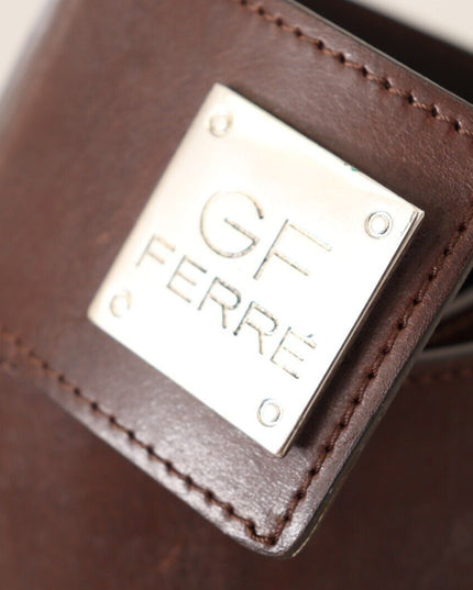 GF Ferre Brown Genuine Leather Wide Logo Buckle Waist Belt