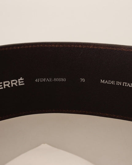 GF Ferre Brown Genuine Leather Wide Logo Buckle Waist Belt
