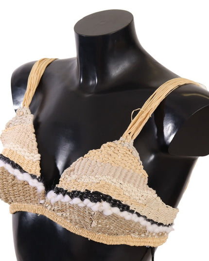 Dolce & Gabbana Beige Straw Raffia Woven Crochet Cover Up Top