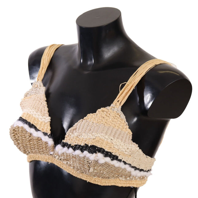 Dolce & Gabbana Beige Straw Raffia Woven Crochet Cover Up Top