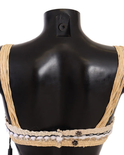 Dolce & Gabbana Beige Straw Raffia Woven Crochet Cover Up Top