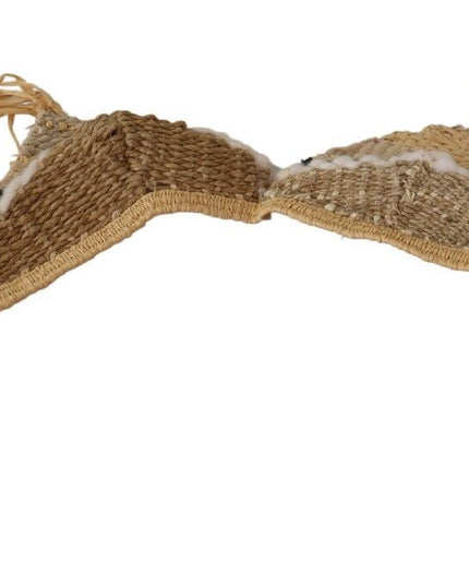 Dolce & Gabbana Beige Straw Raffia Woven Crochet Cover Up Top