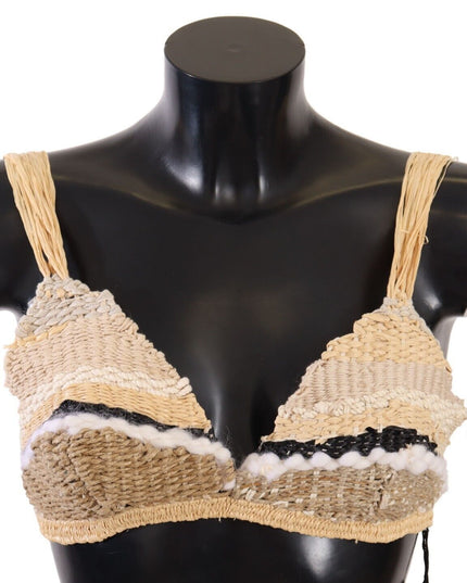 Dolce & Gabbana Beige Straw Raffia Woven Crochet Cover Up Top