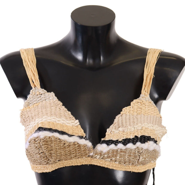Dolce & Gabbana Beige Straw Raffia Woven Crochet Cover Up Top