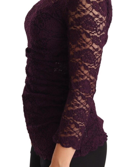 Dolce & Gabbana Purple Lace Long Sleeve Top Blouse