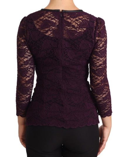 Dolce & Gabbana Purple Lace Long Sleeve Top Blouse