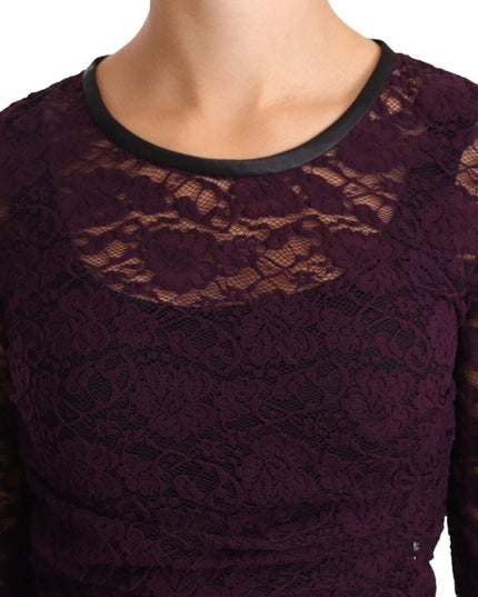 Dolce & Gabbana Purple Lace Long Sleeve Top Blouse