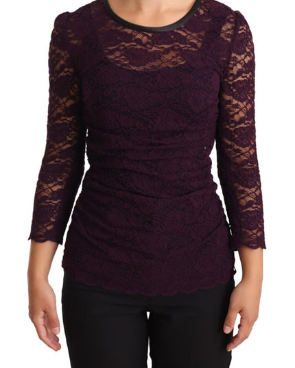Dolce & Gabbana Purple Lace Long Sleeve Top Blouse