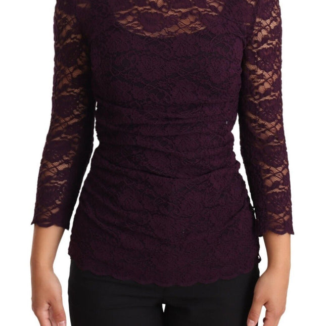 Dolce & Gabbana Purple Lace Long Sleeve Top Blouse