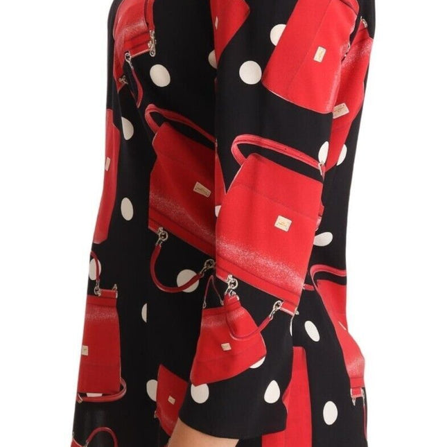 Dolce & Gabbana Black Sicily Bag Print Silk Stretch Top Blouse