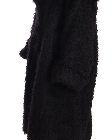 Dolce & Gabbana Black Mohair Fur Cape Trench Coat Jacket