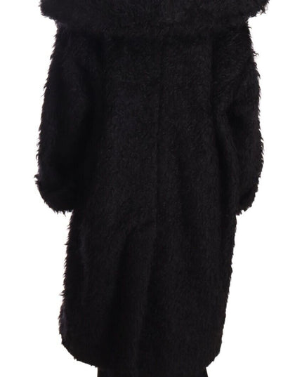 Dolce & Gabbana Black Mohair Fur Cape Trench Coat Jacket