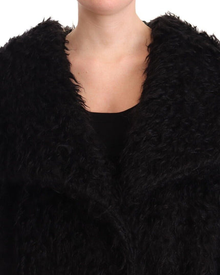 Dolce & Gabbana Black Mohair Fur Cape Trench Coat Jacket