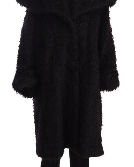 Dolce & Gabbana Black Mohair Fur Cape Trench Coat Jacket