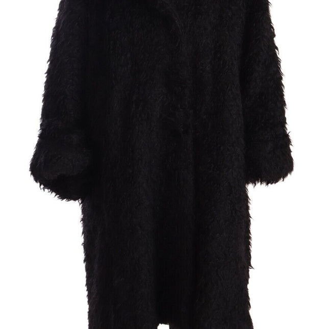 Dolce & Gabbana Black Mohair Fur Cape Trench Coat Jacket