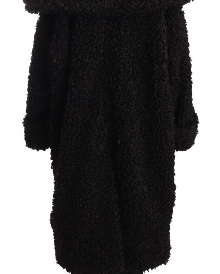 Dolce & Gabbana Black Polyester Fur Trench Coat Jacket