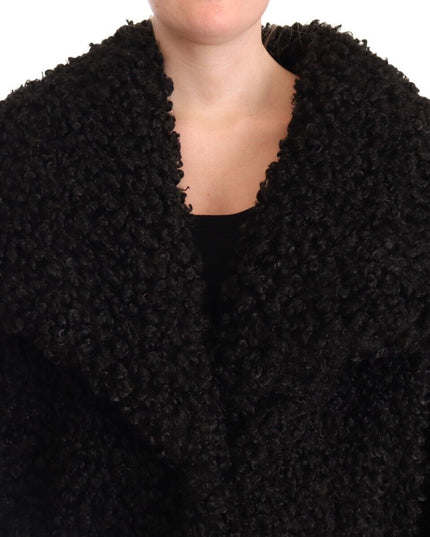 Dolce & Gabbana Black Polyester Fur Trench Coat Jacket