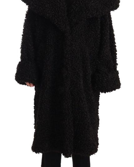 Dolce & Gabbana Black Polyester Fur Trench Coat Jacket
