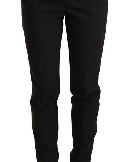 Dolce & Gabbana Black Tapered Women Trouser Virgin Wool Pants
