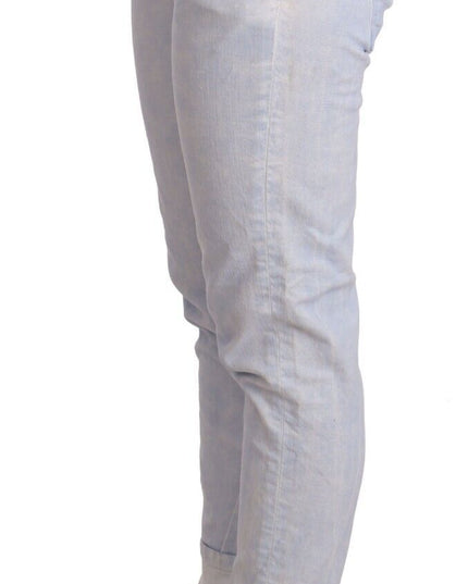 Acht Light Blue Cotton Folded Hem Denim Skinny Women Trouser Jeans