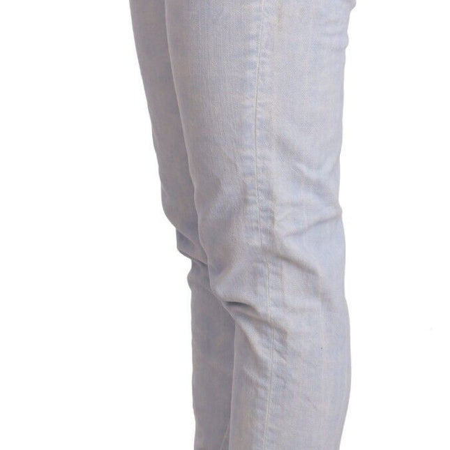 Acht Light Blue Cotton Folded Hem Denim Skinny Women Trouser Jeans