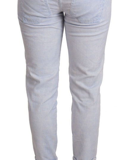 Acht Light Blue Cotton Folded Hem Denim Skinny Women Trouser Jeans
