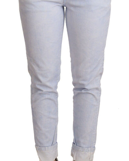 Acht Light Blue Cotton Folded Hem Denim Skinny Women Trouser Jeans