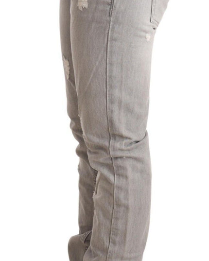 Acht Gray Tattered Cotton Slim Fit Folded Hem Women Denim Jeans